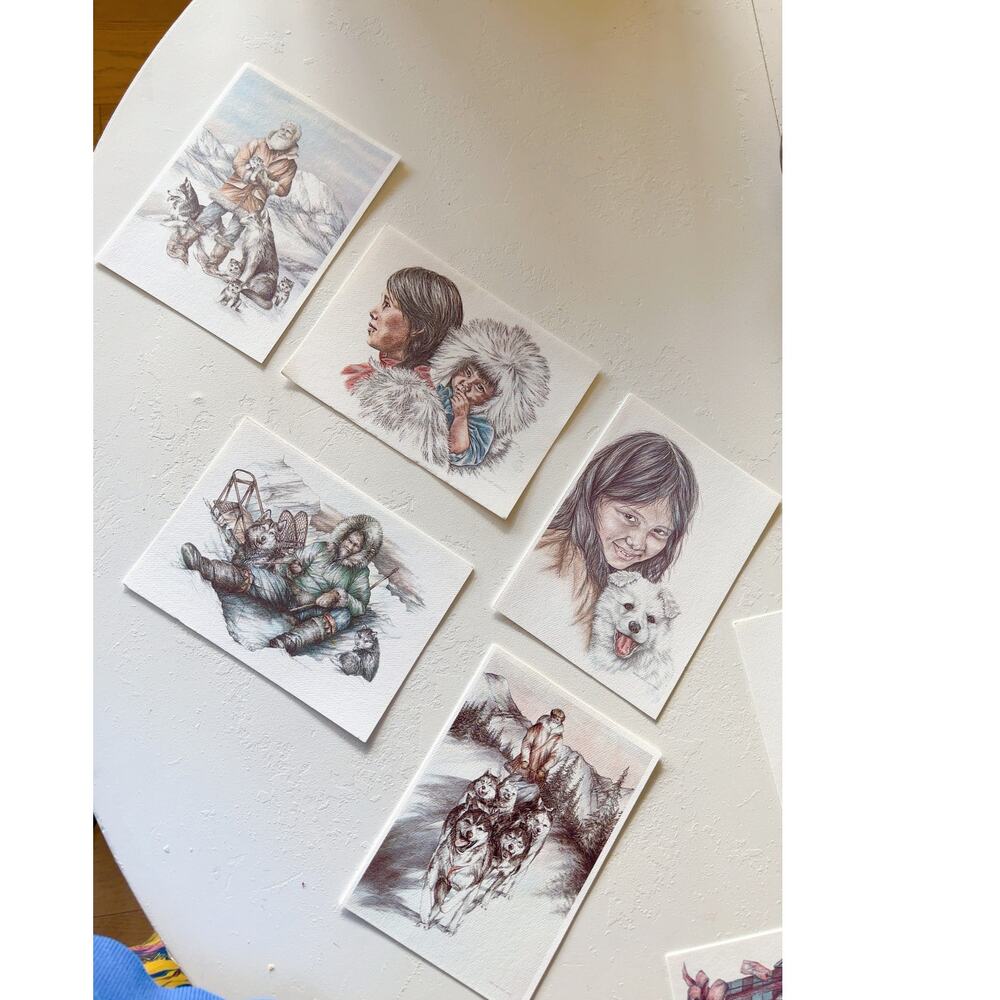 Vintage 80s Patti Lindstrand Alaskan Art Stationary Cards Eskimo Set of 11